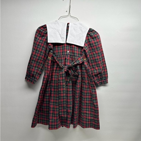 M.C.Collection Christmas smocked dress plaid puddle dog print size 5Y - Picture 2 of 7